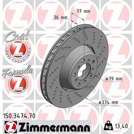 ZIMMERMANN Brake Disc - Fusion Z/Coated, 150.3474.70 150.3474.70